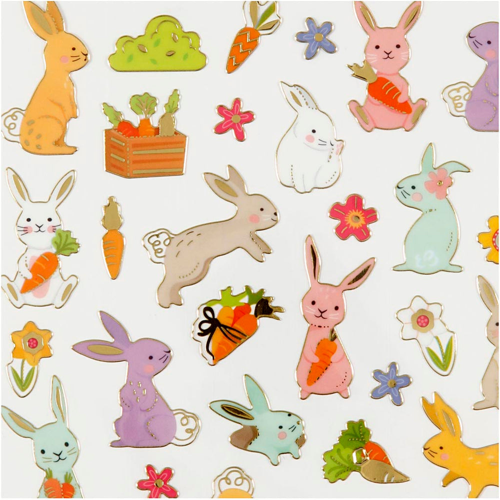 Stickers, påskeharer, ark 15x16,5 cm, 1 ark