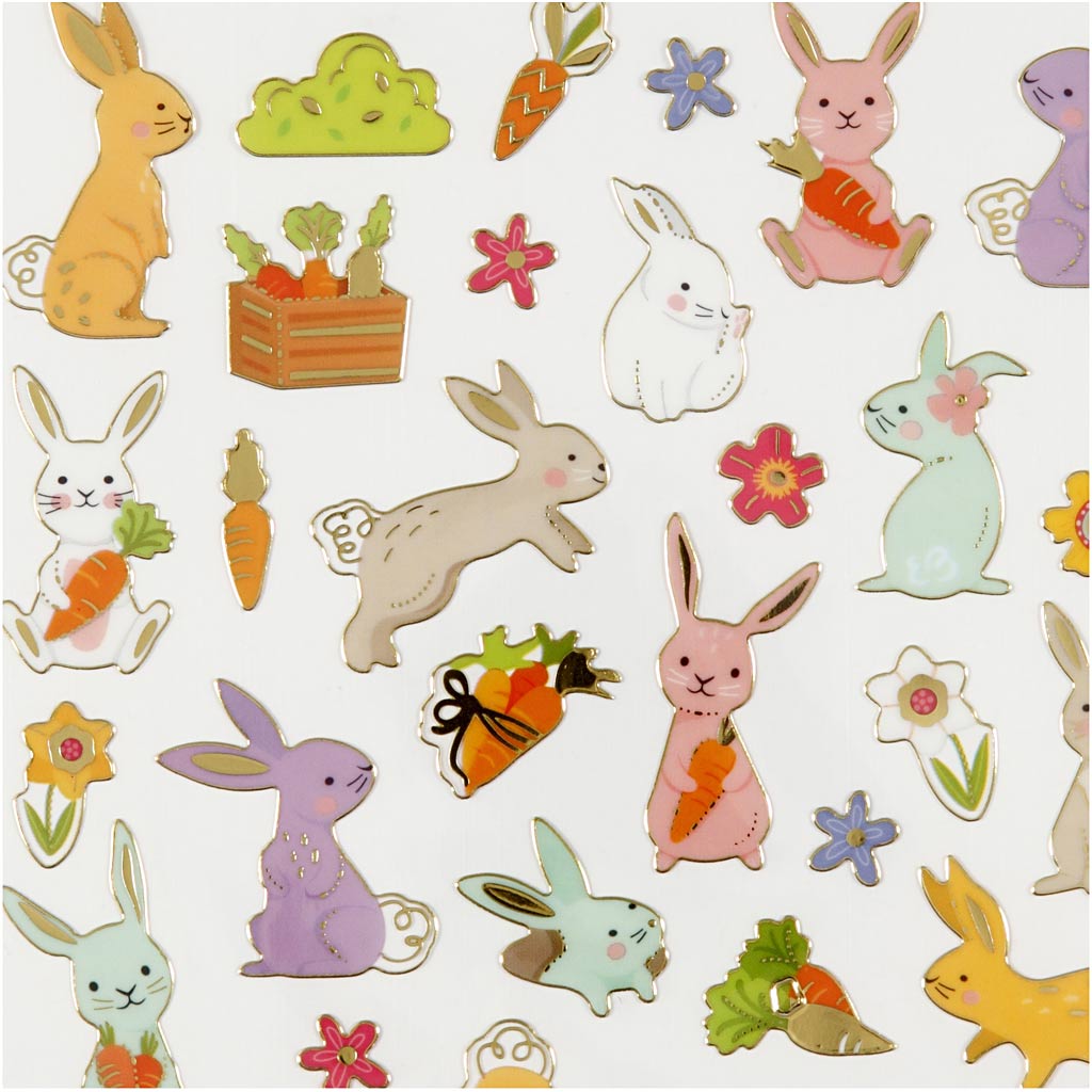 Stickers, påskeharer, ark 15x16,5 cm, 1 ark