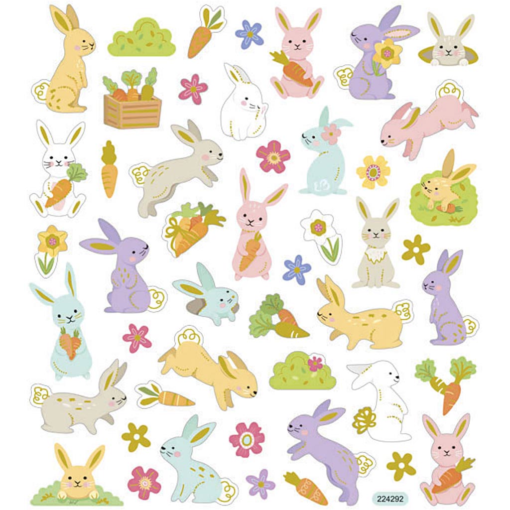 Stickers, påskeharer, ark 15x16,5 cm, 1 ark
