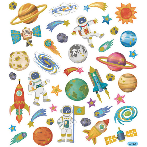 Stickers, rummet, ark 15x16,5 cm, ca. 41 stk., 1 ark
