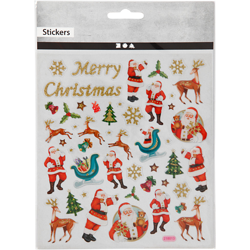 Stickers, julemand og rensdyr, ark 15x16,5 cm, 1 ark