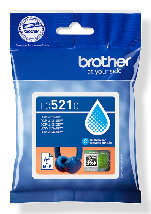 Brother LC 521C Cyan 500 sider Blæk
