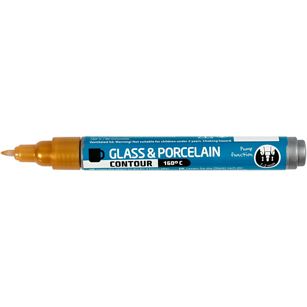 Glas- og porcelænskontur, streg 1-2 mm, dækkende, guld, 1 stk.