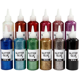 Glitterlim, ass. farver, 12x118 ml/ 1 pk.