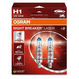 Osram Night Breaker Laser H1 55W 12V +150 Procent - Sæt