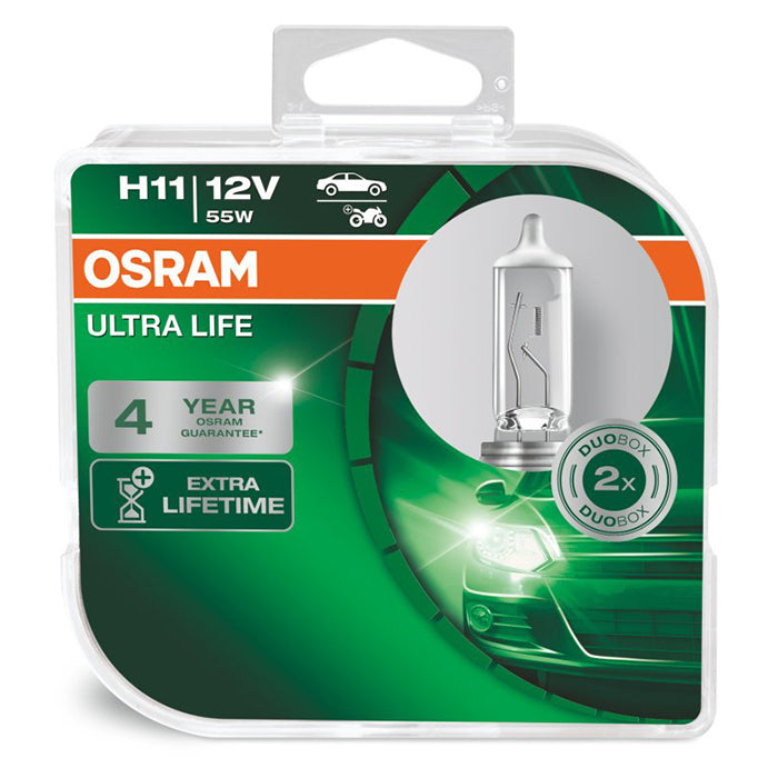 Halogen H11 55W 12V bilpære, forlænger levetid - Osram