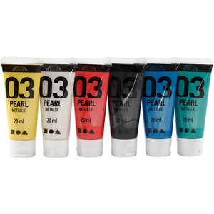 Akrylmaling Metallic - 6 x 20 ml i standardfarver