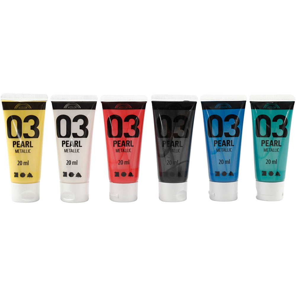 Akrylmaling Metallic - 6 x 20 ml i standardfarver