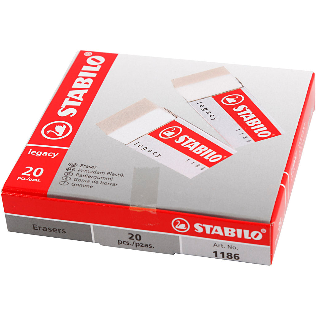 Stabilo Viskelæder, H: 1 cm, L: 6,3 cm, B: 2,3 cm, hvid, 20 stk./ 1 pk.