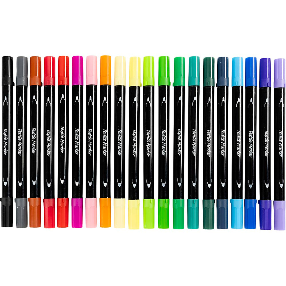 Tekstiltusch, streg 2,3+3,6 mm, standardfarver, 20 stk./ 1 pk.