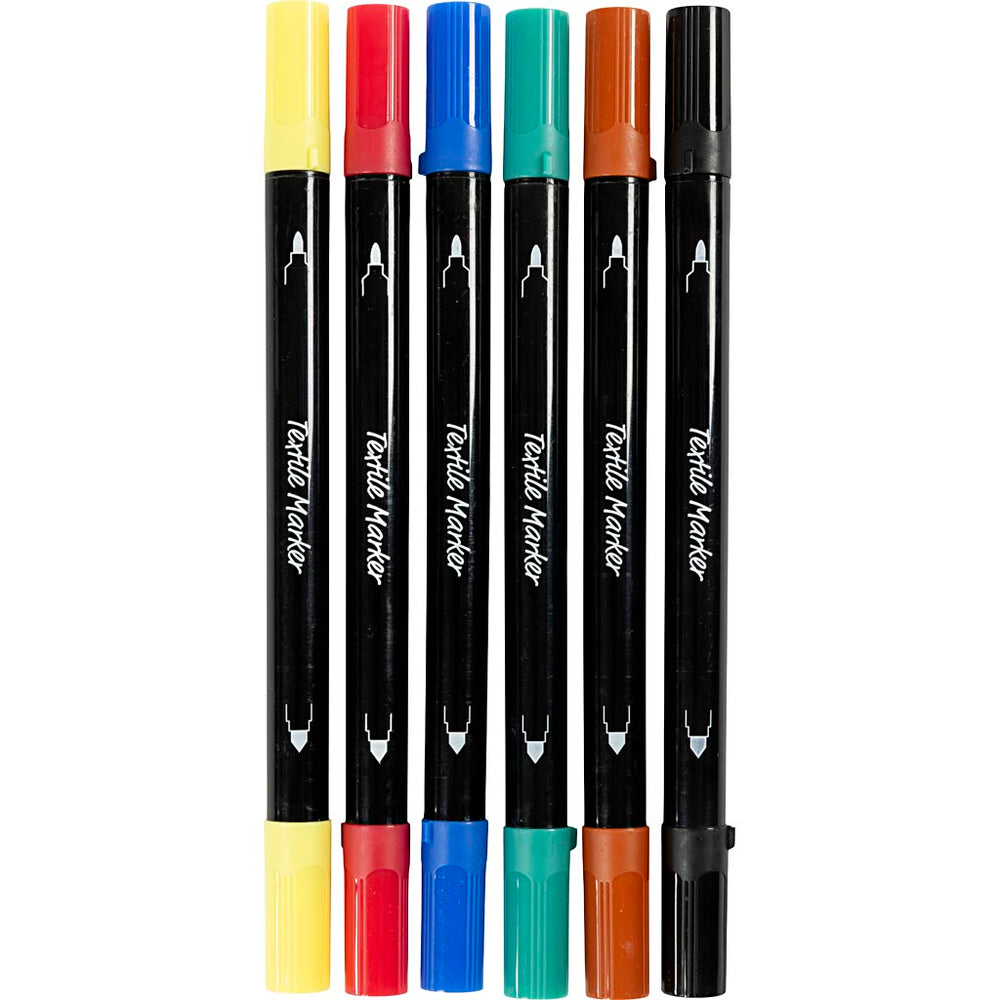 Tekstiltusch, streg 2,3+3,6 mm, standardfarver, 6 stk./ 1 pk.