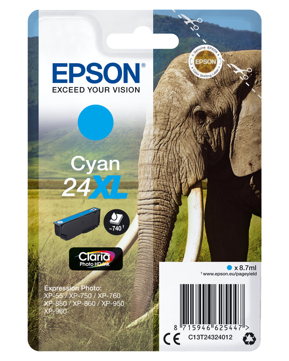 Epson 24XL Cyan Blæk C13T24324012