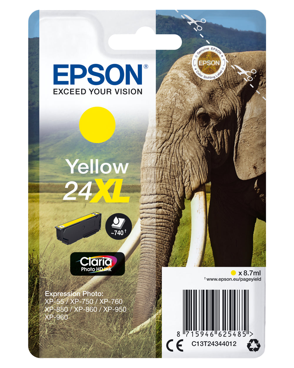 Epson 24XL Gul 740 sider Blæk C13T24344012