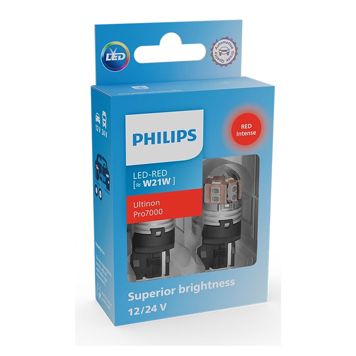 Philips Ultinon Pro7000 LED W21W Rød 12V - Sæt