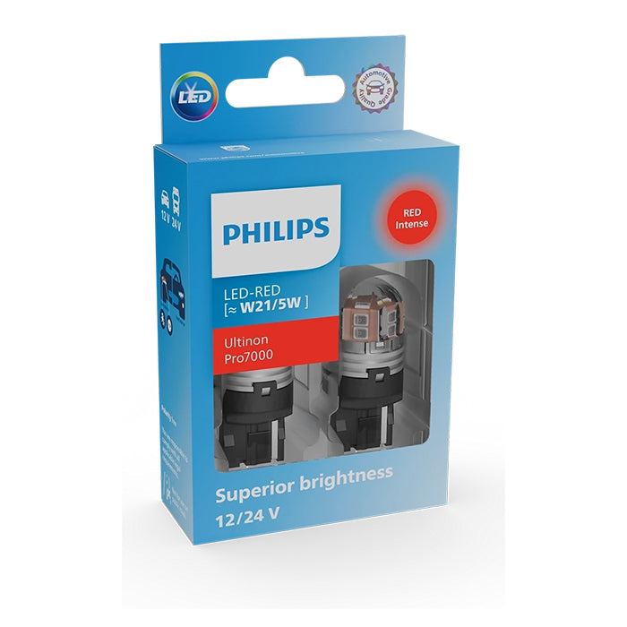 Philips Ultinon Pro7000 LED W21/5W Rød 12V - Sæt