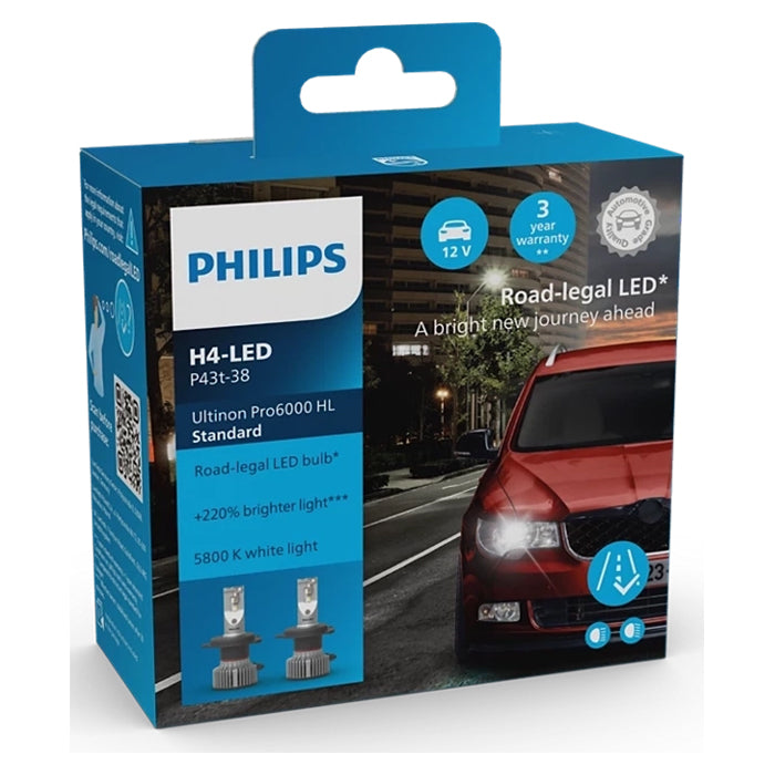 Philips Ultinon Pro6000 STD LED H4 ECE godkendt. Sæt