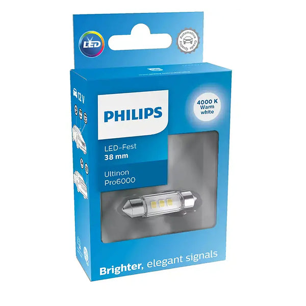 Philips Ultinon Pro6000 4000K Pinol 38mm 12V - 1 stk.