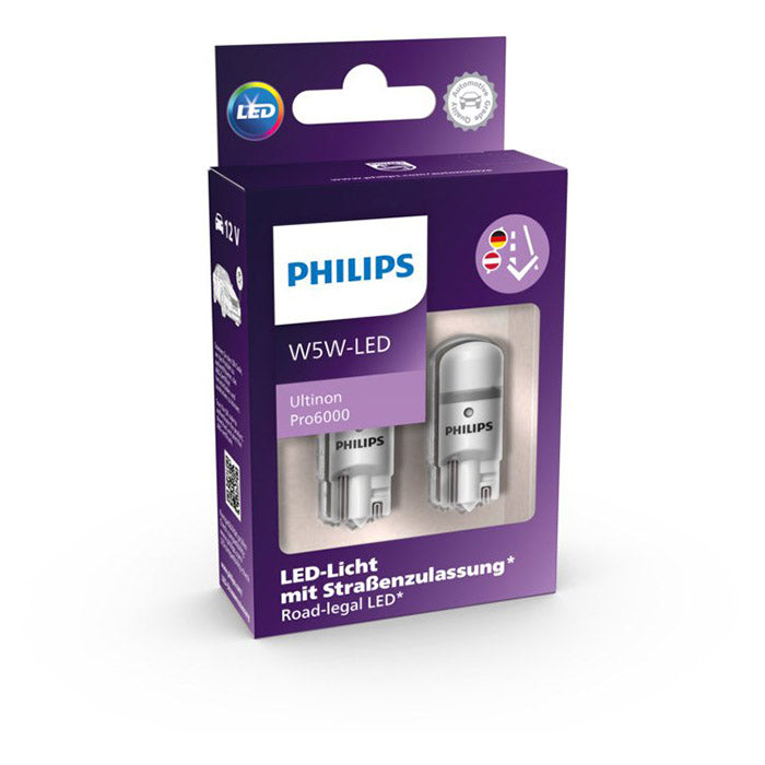 Philips Ultinon Pro6000 6000K W5W ECE godkendt - Sæt