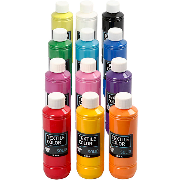 Textile Solid, dækkende, ass. farver, 12x250 ml/ 1 pk.
