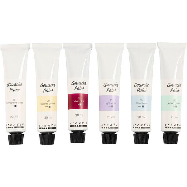 Gouache Maling, pastelfarver, 6x20 ml/ 1 pk.