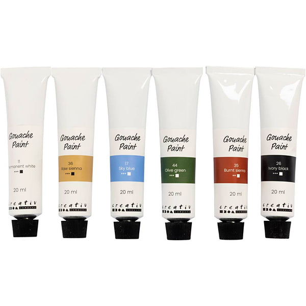 Gouache Maling, Naturfarver, 6x20 ml/ 1 pk.