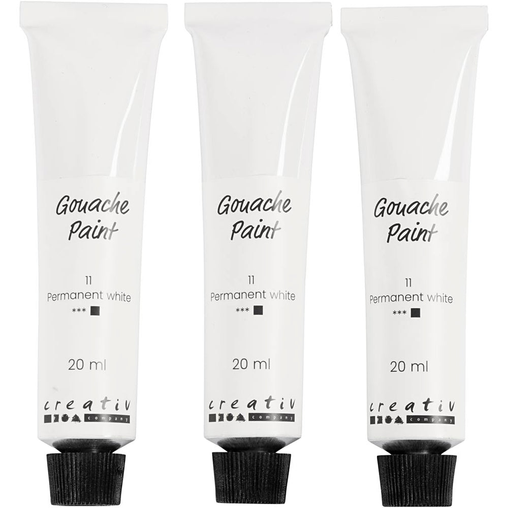 Gouache Maling, hvid, 3x20 ml/ 1 pk.