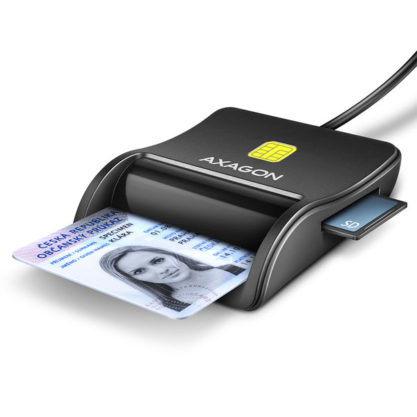 Axagon CRE-SM3SD USB Smart card & SD/microSD/SIM Flat smartcard læser Indendørs USB 2.0 Sort