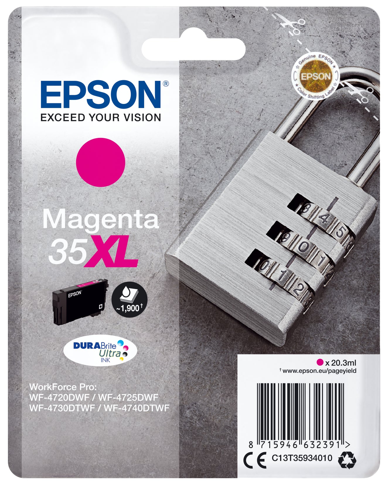 Epson 35XL Magenta 1900 sider Blæk C13T35934010