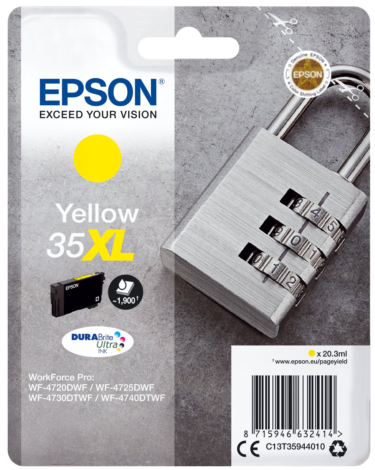 Epson 35XL Gul 1900 sider Blæk C13T35944010