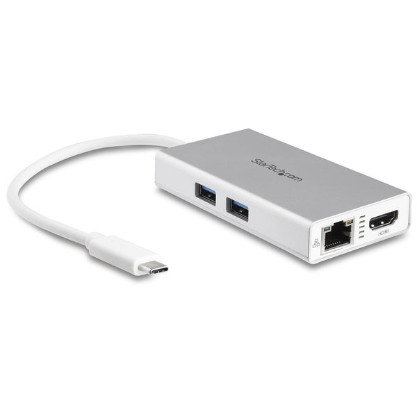 StarTech.com USB-C Multiport Adapter, USB-C Travel 4K HDMI, 60W Power Delivery Pass-Through, GbE, 2pt USB-A 3.0 Hub, Portable Mini USB Type-C Dock for Laptop, White - Portable USB-C Dock (DKT30CHPDW) Dockingstation