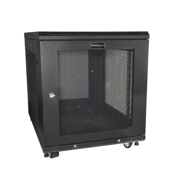 StarTech.com 12U 19 Server Rack Cabinet - 4 Post Adjustable Depth 2-30 Mobile Locking Vented IT/Data Network Enclosure w/Casters & Shelf Rack Sort