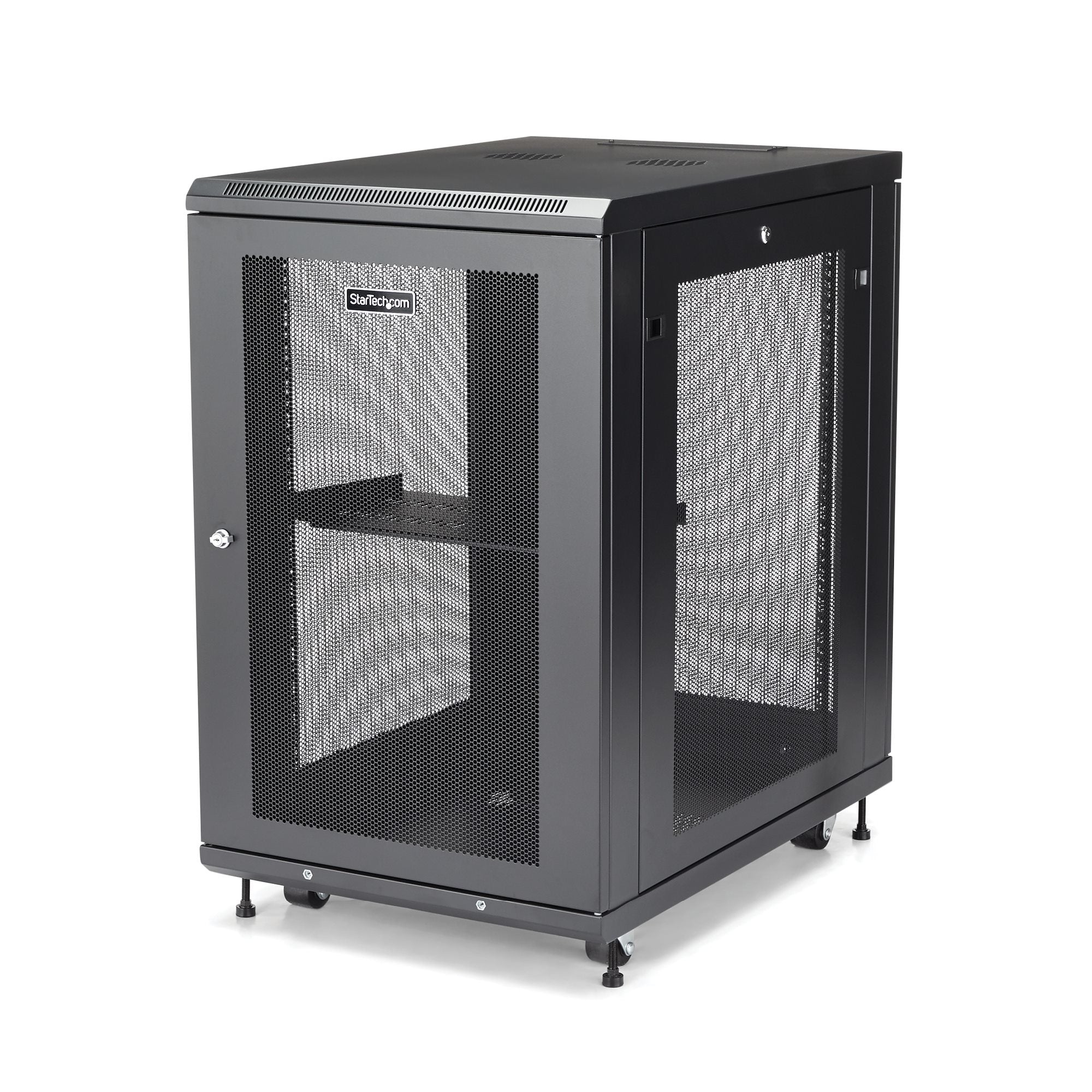 StarTech.com 18U 19 Server Rack Cabinet - 4 Post Adjustable Depth 2-30 Mobile Locking Vented IT/Data Network Enclosure w/Casters & Shelf Rack
