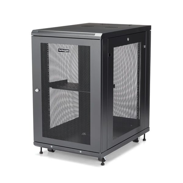 StarTech.com 18U 19 Server Rack Cabinet - 4 Post Adjustable Depth 2-30 Mobile Locking Vented IT/Data Network Enclosure w/Casters & Shelf Rack