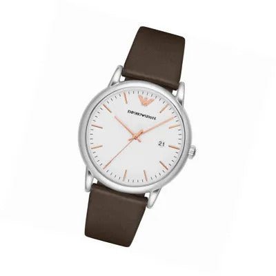 Emporio Armani Herren hvid skive brun læder rem ur For Men Ar11103