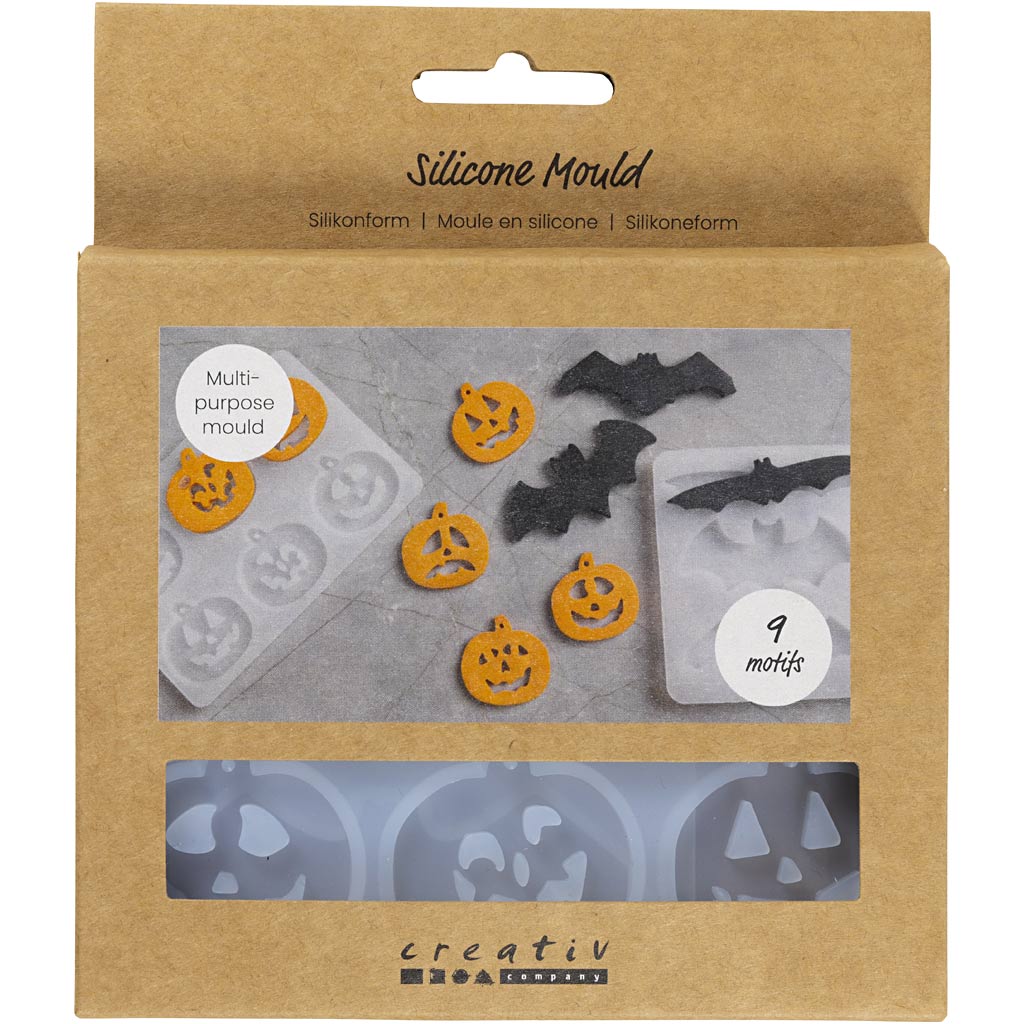 Silikoneform, Flagermus og græskar, H: 0,3+0,5 cm, B: 3+8 cm, mat transparent, 2 stk./ 1 stk.