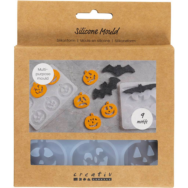 Silikoneform, Flagermus og græskar, H: 0,3+0,5 cm, B: 3+8 cm, mat transparent, 2 stk./ 1 stk.