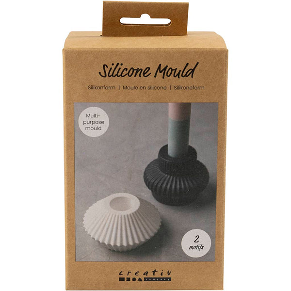 Silikoneform, Rillede lysestager, H: 4+5,5 cm, diam. 7+8 cm, blank transparent, 2 stk./ 1 pk.