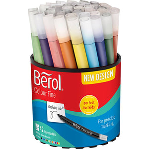 Berol Colourfine Tusch, diam. 10 mm, streg 0,3-0,7 mm, ass. farver, 42 stk./ 1 ds.