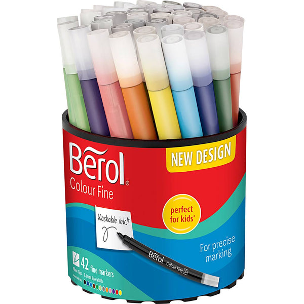 Berol Colourfine Tusch, diam. 10 mm, streg 0,3-0,7 mm, ass. farver, 42 stk./ 1 ds.