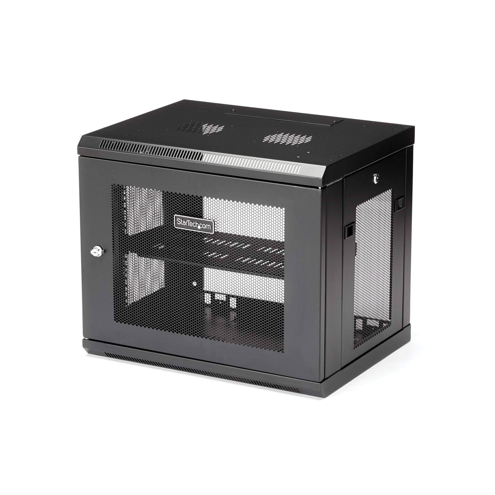 StarTech.com 2 Post 9U 19 Wall Mount Network Cabinet Adjustable 6- - Locking Vented IT Equipment/ Rack Enclosure /Shelf/Hook&Loop Stativindelukkekabinet Sort
