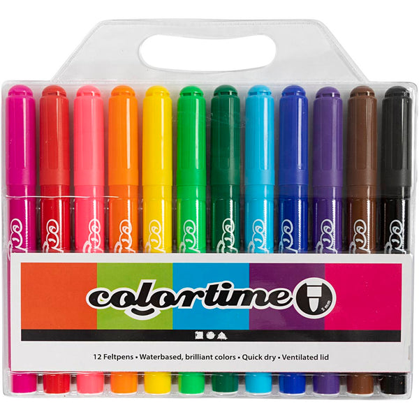 Colortime Tusch, streg 5 mm, standardfarver, 12 stk./ 1 pk.