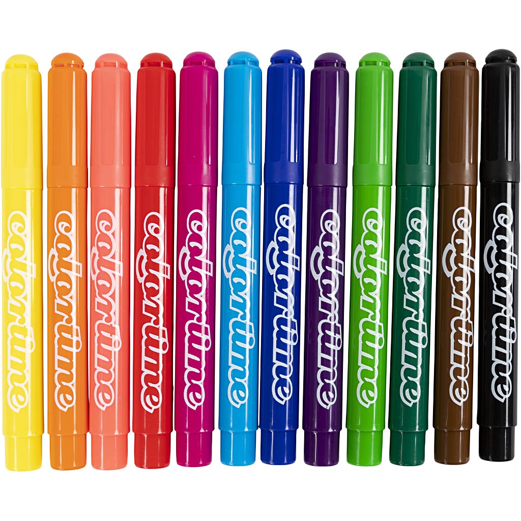 Colortime Tusch, streg 5 mm, standardfarver, 12 stk./ 1 pk.