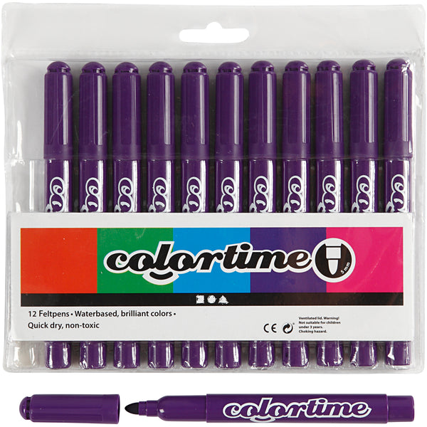 Colortime Tusch, streg 5 mm, lilla, 12 stk./ 1 pk.