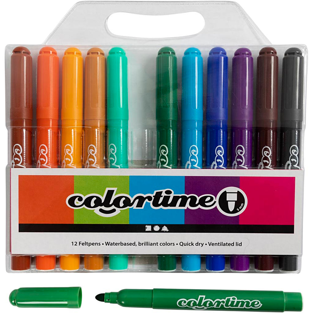 Colortime Tusch, streg 5 mm, suppleringsfarver, 12 stk./ 1 pk.