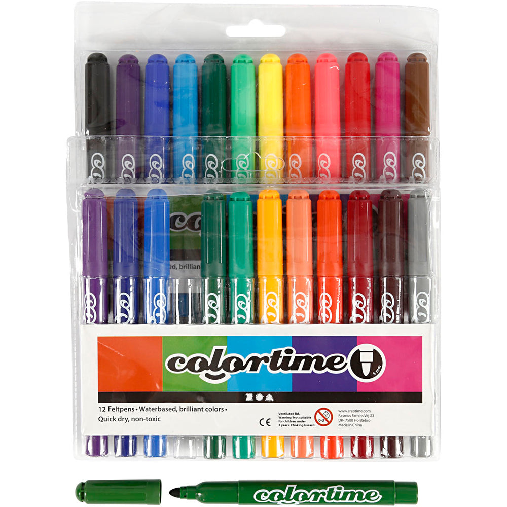 Colortime Tusch, streg 5 mm, ass. farver, 24 stk./ 1 pk.