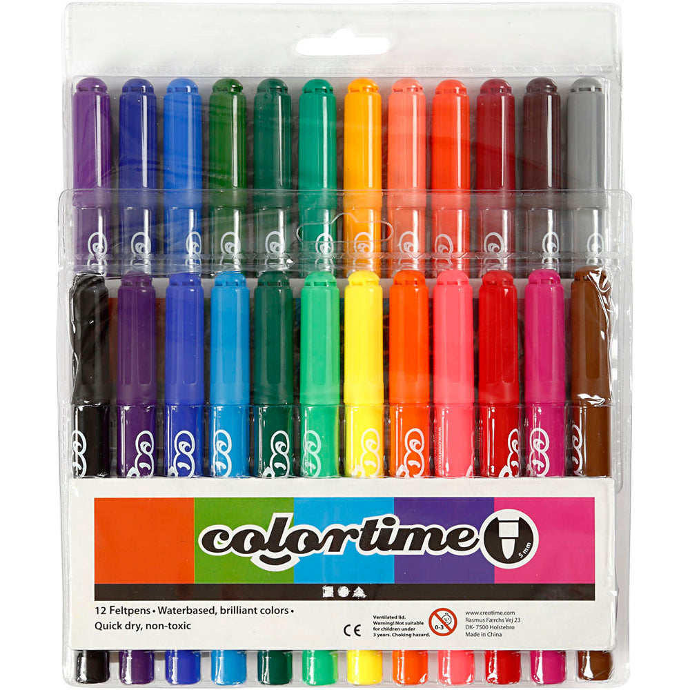 Colortime Tusch, streg 5 mm, ass. farver, 24 stk./ 1 pk.