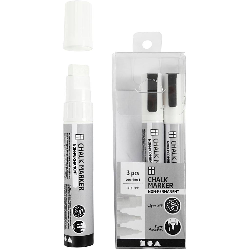 Kridttusch, streg 3+6+15 mm, hvid, 3 stk./ 1 pk.