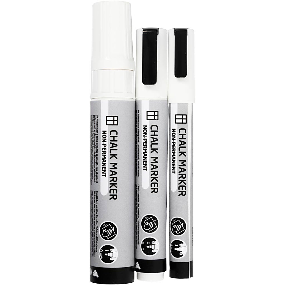Kridttusch, streg 3+6+15 mm, hvid, 3 stk./ 1 pk.