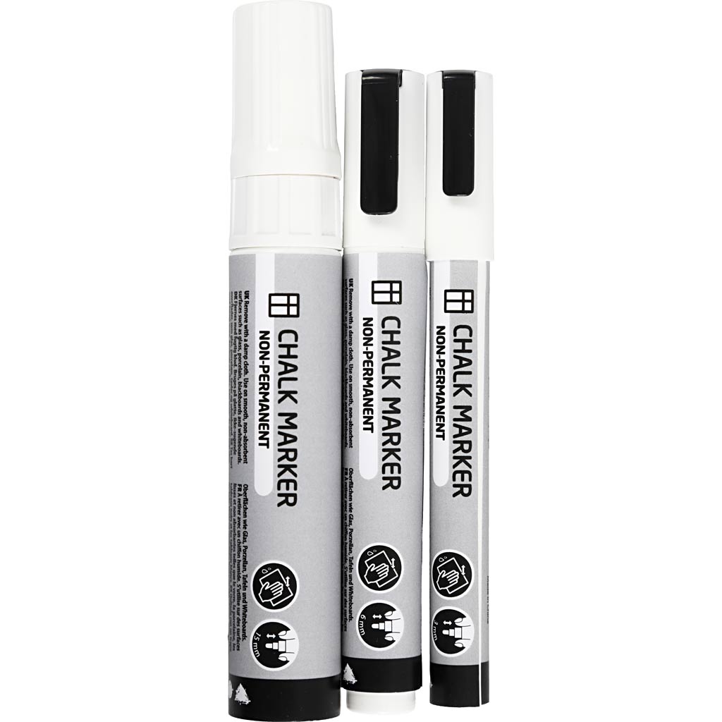 Kridttusch, streg 3+6+15 mm, hvid, 3 stk./ 1 pk.