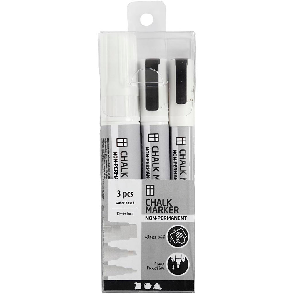 Kridttusch, streg 3+6+15 mm, hvid, 3 stk./ 1 pk.